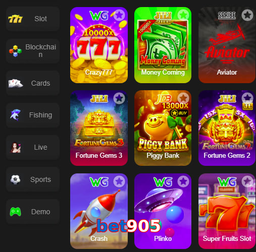 Main screen of Bet905 game page for PK players